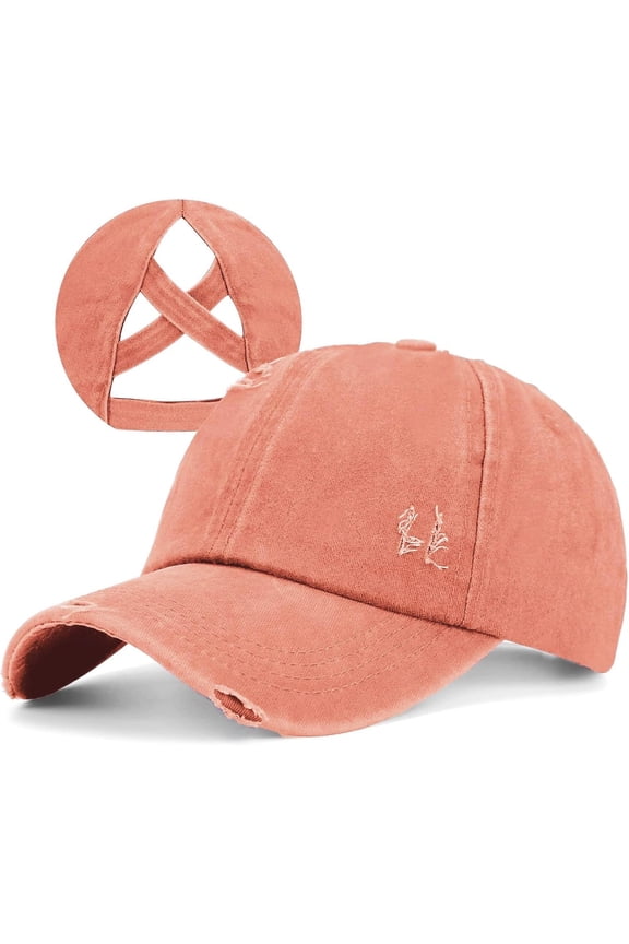 Criss Cross Ponytail Hat Women Washed Distressed Baseball Caps Adjustable High Messy Bun Ponycap