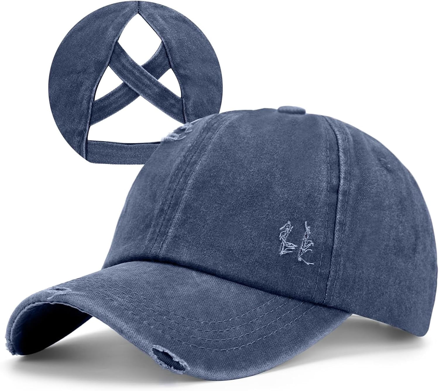 Criss Cross Ponytail Hat Women Washed Distressed Baseball  display picture 2