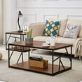 thumbnail image 1 of Criss-Cross Rectangle Coffee Side End Table with Storage Shelf,Metal Frame Base,MDF Tabletop Rectangle Brown Rustic, 1 of 5