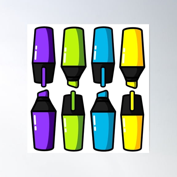 Criss-Cross Row Of Open Highlighters Poster Wall Art, Modern Wall Decor For Living Room Bedroom, 8x12 UNFRAMED