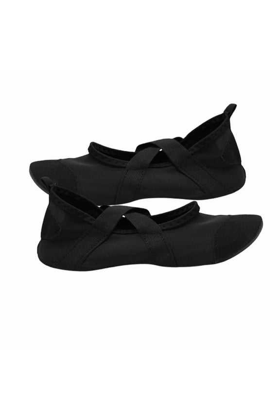 Criss Cross Strap Women Yoga Shoes Non Slip Soft Sole Barefoot Indoor Pilates Dance Gym Home Training Flat Slippers black L