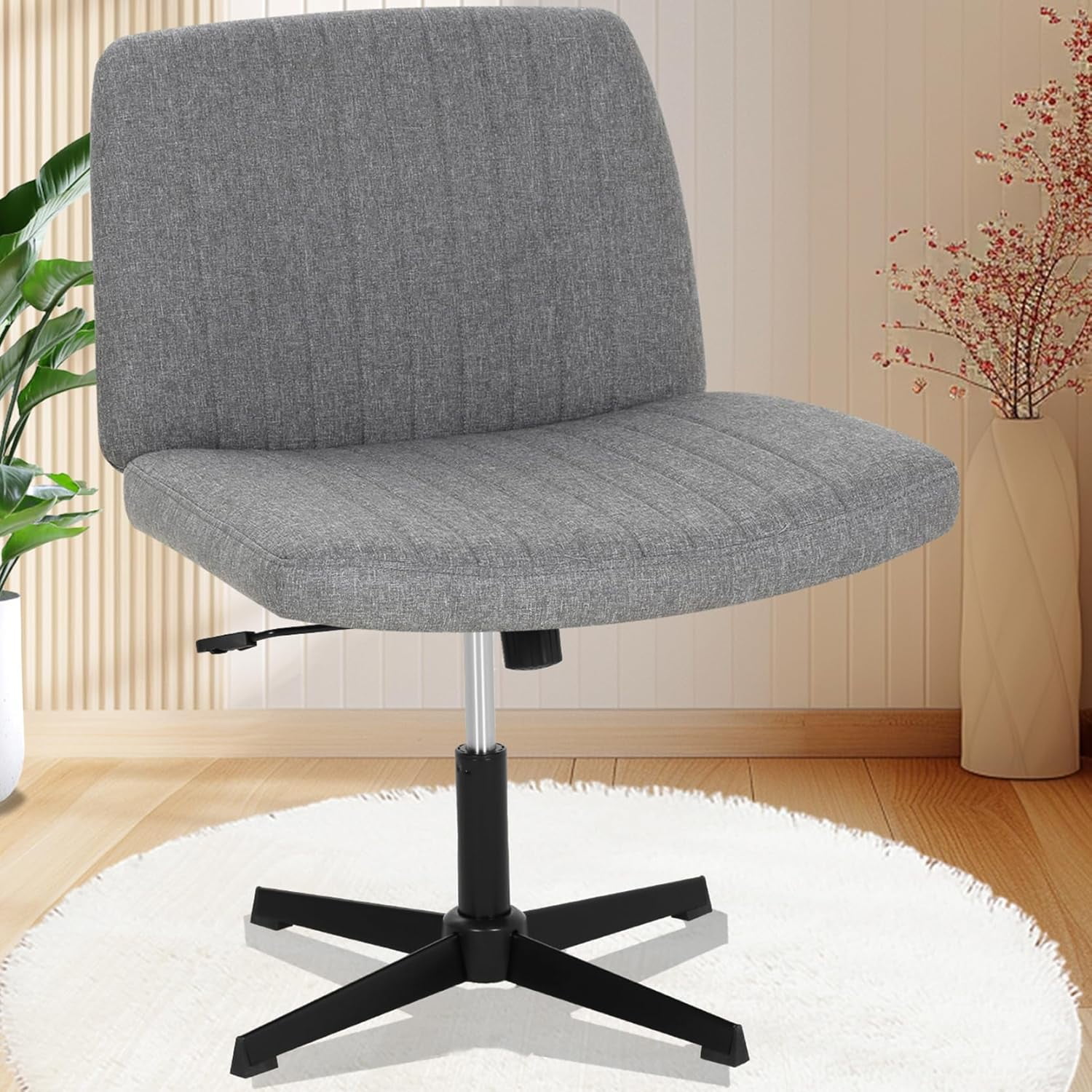 XF XINFENG Criss Cross Task Chair Armless No Wheels Modern Swivel Height Adjustable 250lb Capacity  Ergonomic Desk With Wide Seat Back Computer Vanity Home Office Chairs, Grey
