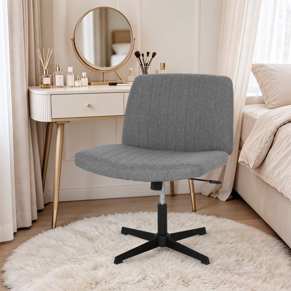 XF XINFENG Criss Cross Task Chair Armless No Wheels Modern Swivel Height Adjustable 250lb Capacity Ergonomic Desk With Wide Seat Back Computer Vanity Home Office Chairs, Grey