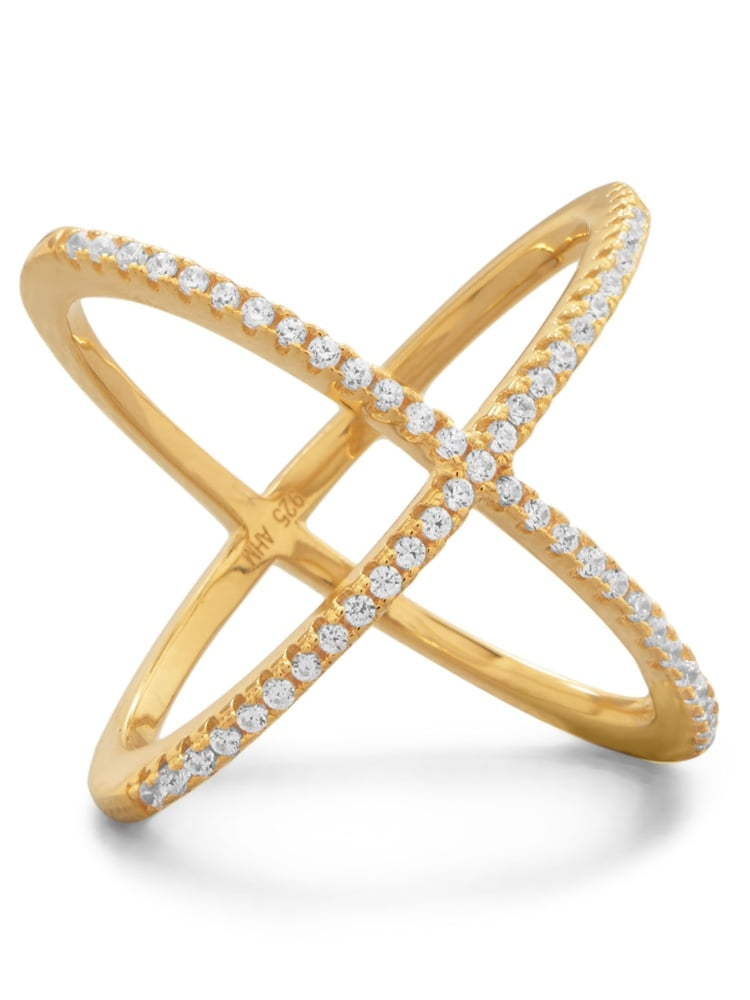 Criss Cross X Design Ring Goldplated Sterling Silver with Cubic