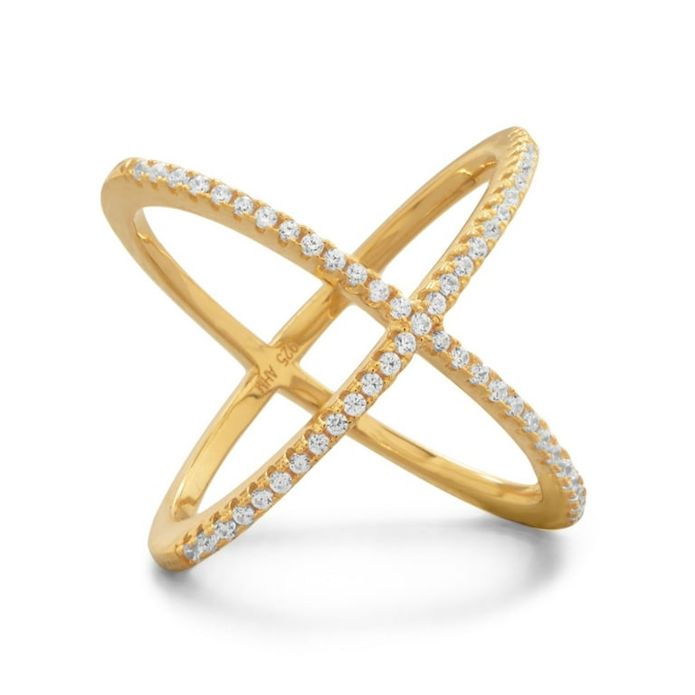 Criss Cross X Design Ring Gold-plated Sterling Silver with Cubic Zirconia Criss Cross X Design Ring Gold-plated Sterling Silver with Cubic Zirconia