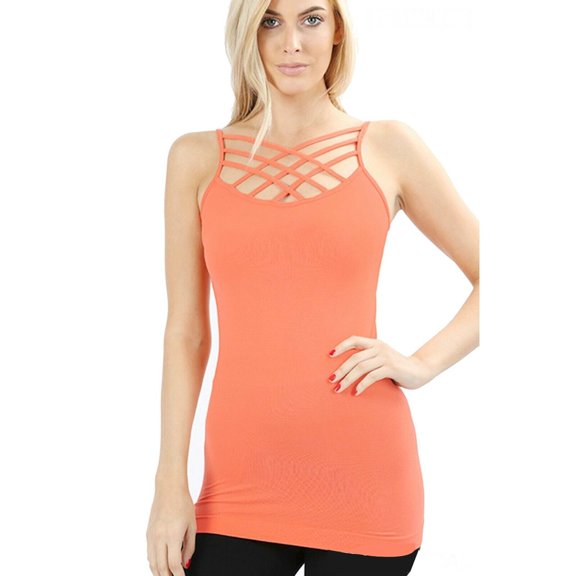 Criss Cross Xtra Strappy Seamless Cami Spaghetti Strap Tank Top Lattice