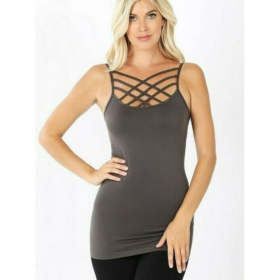 Criss Cross Xtra Strappy Seamless Cami Spaghetti Strap Tank Top Lattice