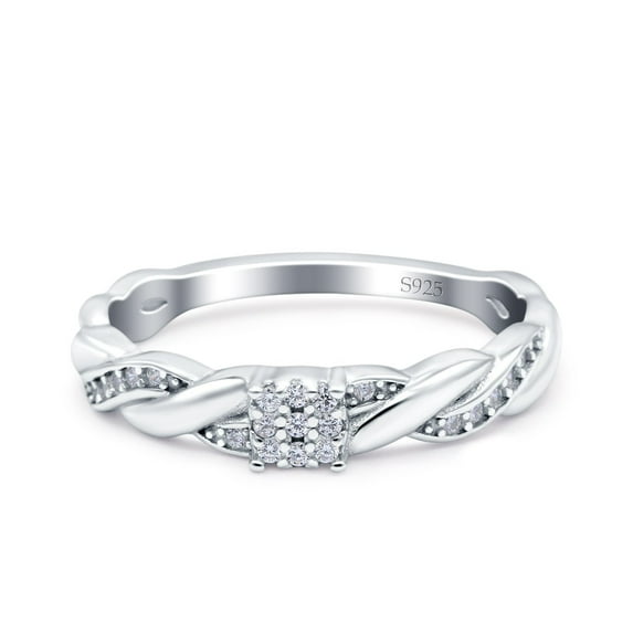 Crisscross Band Round Pave Ring CZ 925 Sterling Silver Size 7