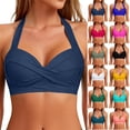 thumbnail image 1 of Crisscross Front Halter Bikini Top with Push-Up Lift and Soft Padding, Awesome For Beach Vacations Pool Parties Watermelon Red L, 1 of 5