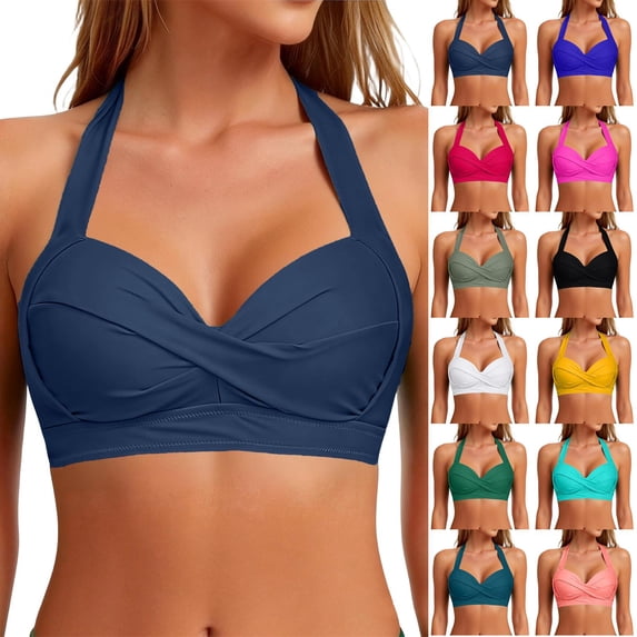 Crisscross Front Halter Bikini Top with Push-Up Lift and Soft Padding, Awesome For Beach Vacations Pool Parties Watermelon Red L