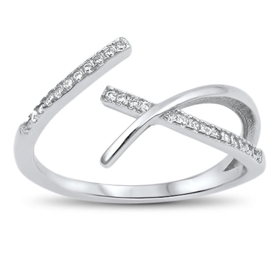 Crisscross Knot Style Diamond Engagement Ring, Open Cuff Diamond Ring, Adjustable Diamond Wedding Ring, Pave Set Diamond Ring, 1.5 Ct Simulated Diamond, 14K White Gold Plated
