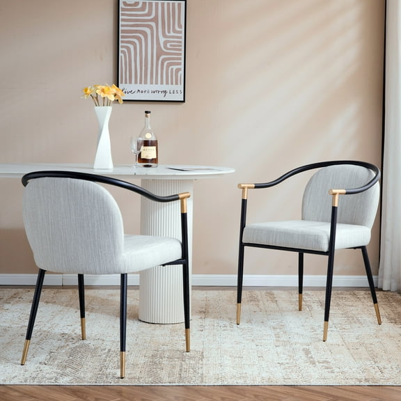 Crista Modern Upholstered Dining Chair, Metal Frame, Beige + Black + Gold, Set of 2