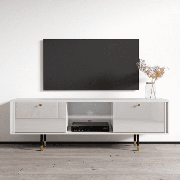 Cristal 01 TV Stand for TVs up to 70", Modern High Gloss 63" Entertainment Center, TV Media Console with Storage Cabinets