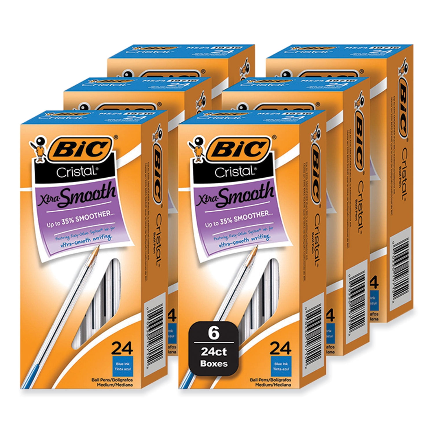 Cristal Xtra Smooth Ballpoint Pen, Stick, Medium 1 mm, Blue Ink, Clear Barrel, 24/Box, 6 Boxes/Pack Cristal Xtra Smooth Ballpoint Pen, Stick, Medium 1 mm, Blue Ink, Clear Barrel, 24/Box, 6 Boxes/Pack