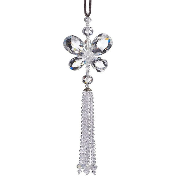 Cristal mariposa coche retrovisor espejo accesorios suerte coche colgante ornamento (blanco)