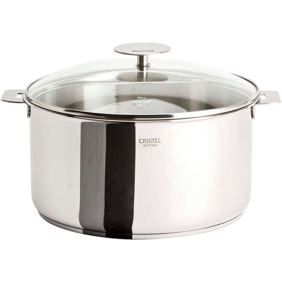 Cristel Multiply Stainless Steel Stewpan with Glass Lid and Removable Handles, 5.9 Quart