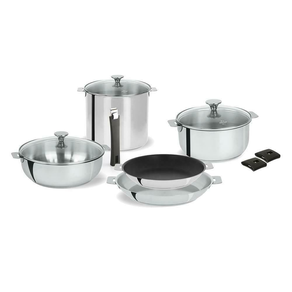 11 Pieces Stainless Steel Kitchen Cookware Set with Gold Stay-Cool Handles  - Costway
