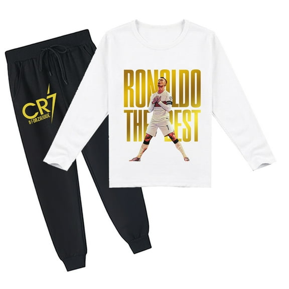 Cristiano Ronaldo Boys Girls Long Sleeve T-shirt and Jogger Pants Outfit, Unisex, Breathable, Comfy