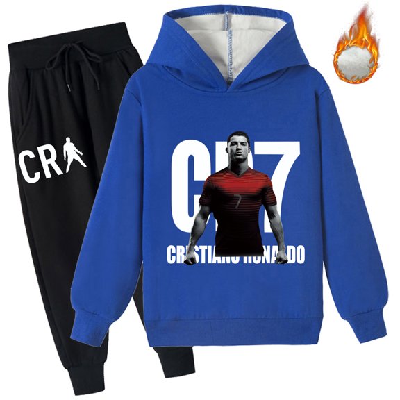 Cristiano Ronaldo Children's Brushed Warm Pullover Hoodie for Girls Boys Winter Outfit Sets