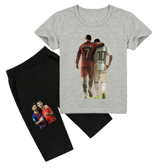 Cristiano Ronaldo Cotton Summer Set: Short Sleeve T-shirt and Shorts for Boys and Girls, Trendy Design