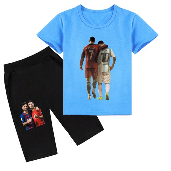 Cristiano Ronaldo Cotton Summer Set: Short Sleeve T-shirt and Shorts for Boys and Girls, Trendy Design