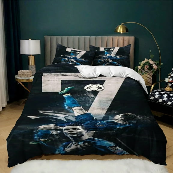 Cristiano Ronaldo Duvet Cover Sets 3 Pieces Soccer Star CR7 Bedding Sets Ultra Soft Quilt Cover with Pillow Sham