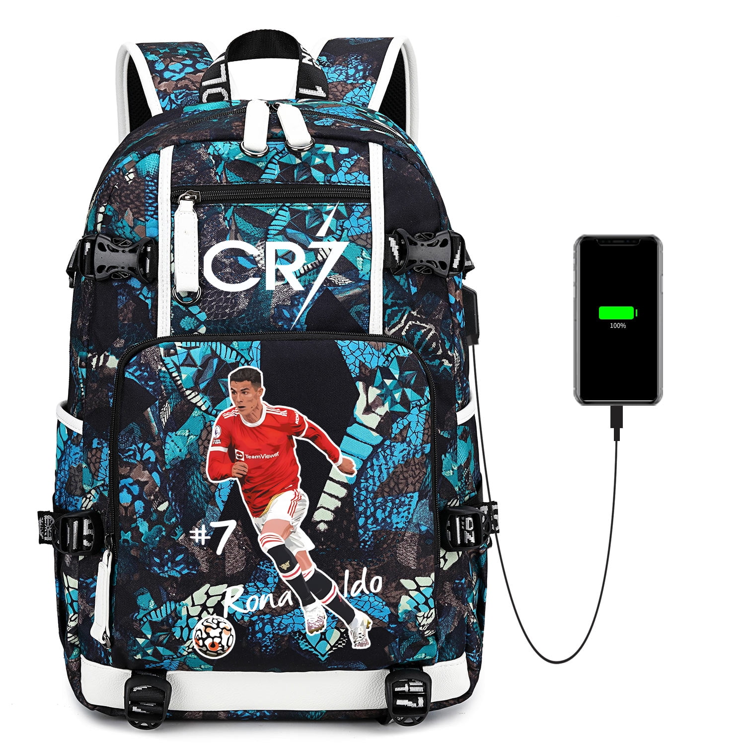 Cristiano Ronaldo Graphic Backpack Waterproof USB Port Laptop Fit Cristiano Ronaldo Graphic Backpack Waterproof USB Port Laptop Fit
