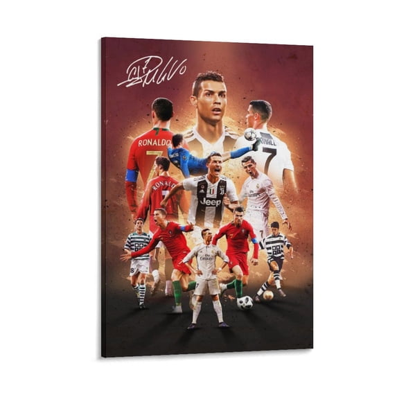 Cristiano Ronaldo Inspiring Football Poster with Classic Jersey Looks for Fan Room Decor Framed 24x36inch for Fans