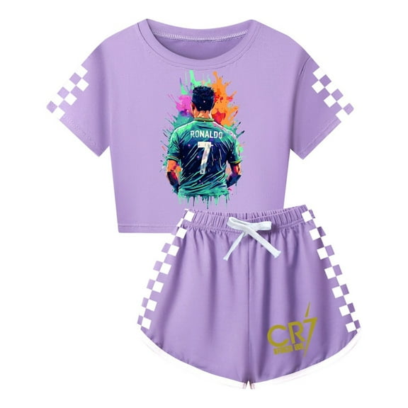 Cristiano Ronaldo Kids Set – Soccer Print Shirt and Shorts for Girls