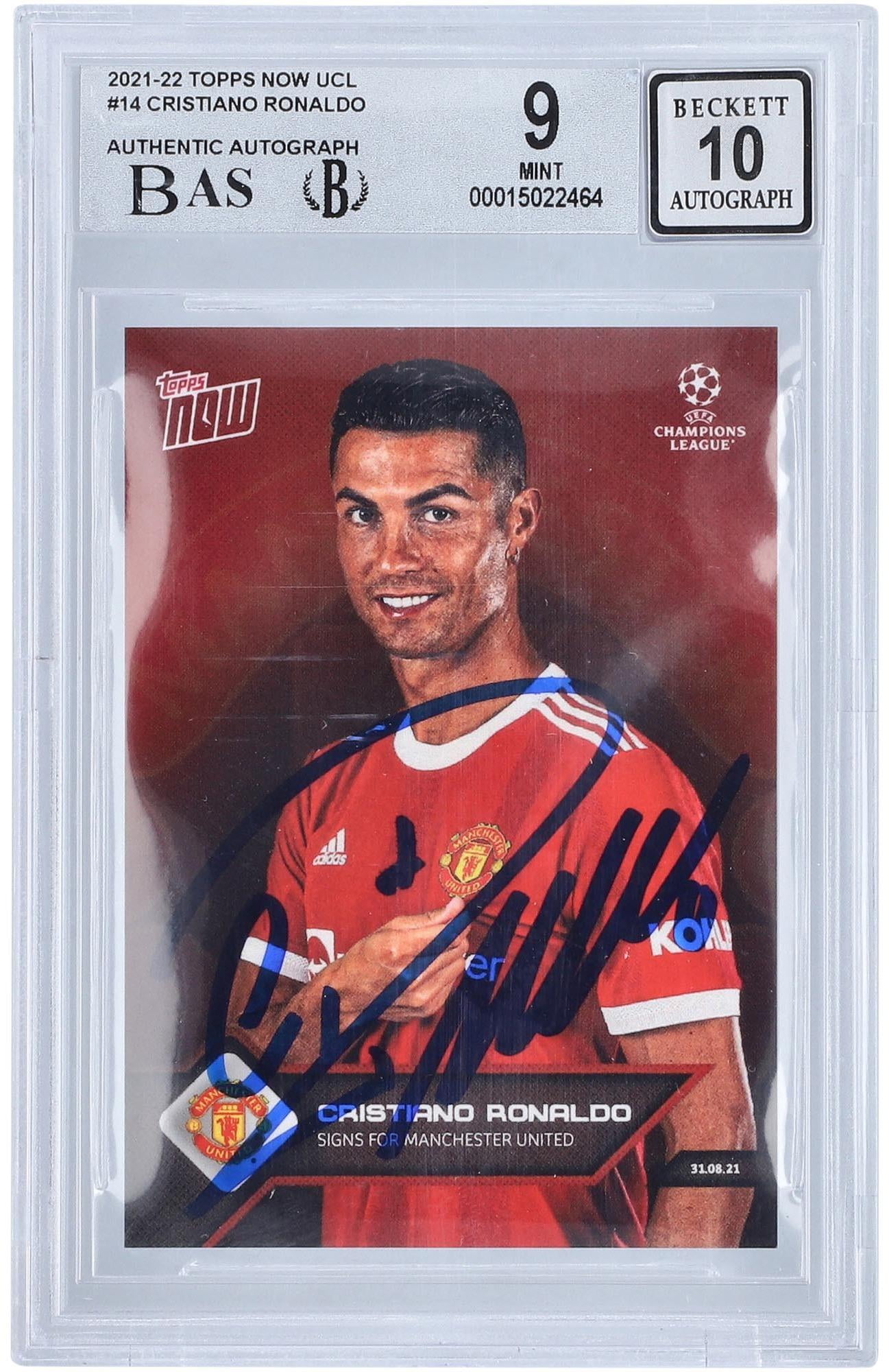 Cristiano Ronaldo Manchester United Autographed 2021-22 Topps Now UCL 2 #014 BAS Authenticated 9/10 Card - Fanatics Authentic Certified