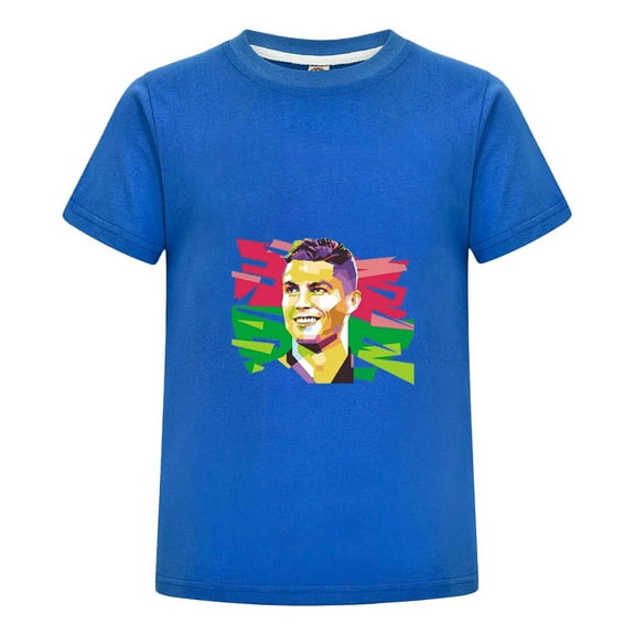Cristiano Ronaldo Pop Art Smile Design T-Shirt – Colorful Boys Soccer Graphic Tee Casual Cotton Top