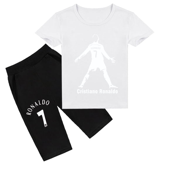 Cristiano Ronaldo Print Cotton Outfit: Short Sleeve T-shirt and Shorts for Boys & Girls in Summer