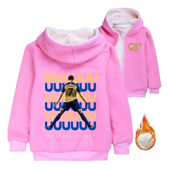Cristiano Ronaldo Splash Art Kids Winter Hoodie – Soccer Anime Fleece Lined Zip Up Jacket – Boys Girls Warm Hooded Outerwear Coat Football Graphic Fan Gift