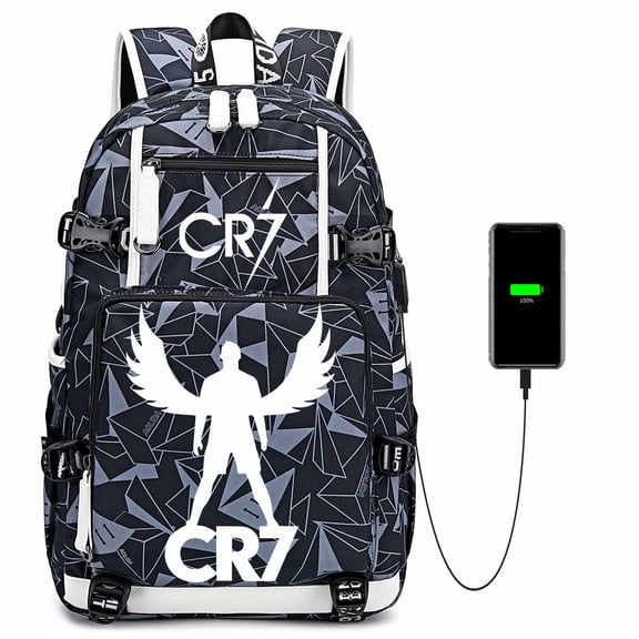 Cristiano Ronaldo Themed Backpack Printed Waterproof USB Port Laptop Space Students Travel Daily