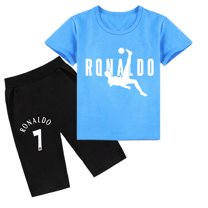 Cristiano Ronaldo Themed Cotton Set: Short Sleeve T-shirt and Shorts for Boys & Girls, Perfect for Summer