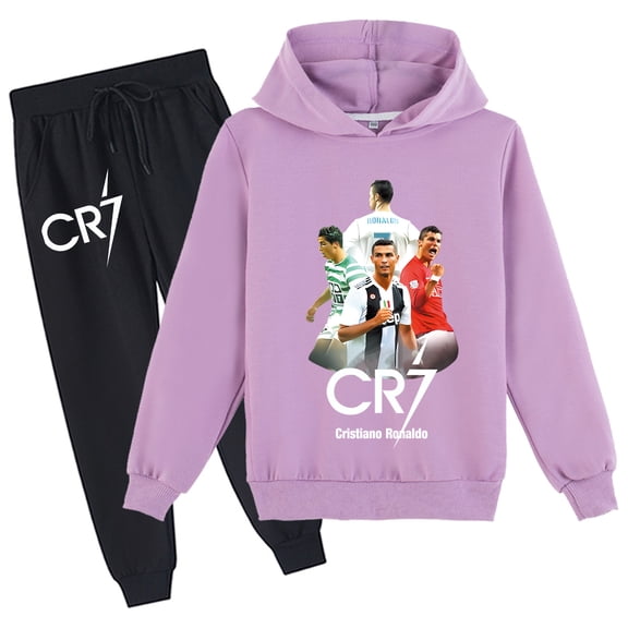 Cristiano Ronaldo graphic hoodie and jogger pants, children's size, boys girls, casual style.