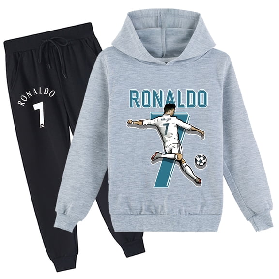 Cristiano Ronaldo graphic hoodie and jogger pants, kids' size, boys girls, daily outfits.