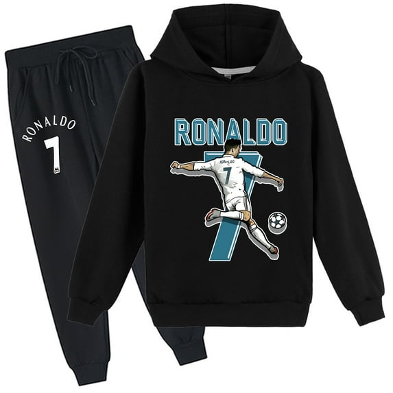 Cristiano Ronaldo graphic hoodie and jogger pants, kids' size, boys girls, daily outfits.