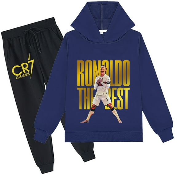 Cristiano Ronaldo graphic hoodie and sweatpants, kids' size, boys girls, all-day wear.