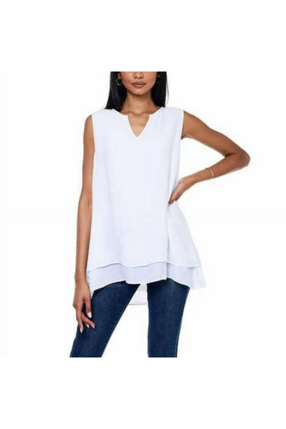 Women's Lightweight Blouse Soft Double Layer Hi-low Hem Sleeveless Tunic Top