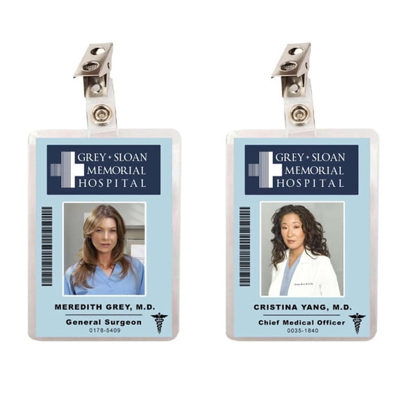 Cristina Yang & Meredith Grey Sloan Memorial Hospital Set of 2 ID Badges