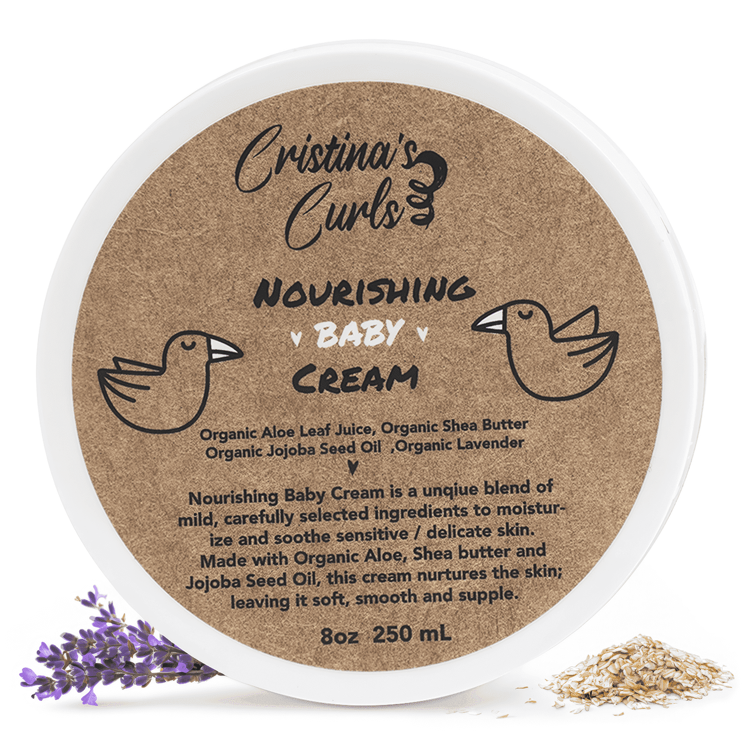 Cristina's Curls Nourishing Baby Cream for Newborns and Kids - Baby Face Cream & Body Cream with Oatmeal, Jojoba Oil, Glycerin & Lavender, 100% Natural, Safe & Gentle Baby Skin Care - 8Oz, 250ml