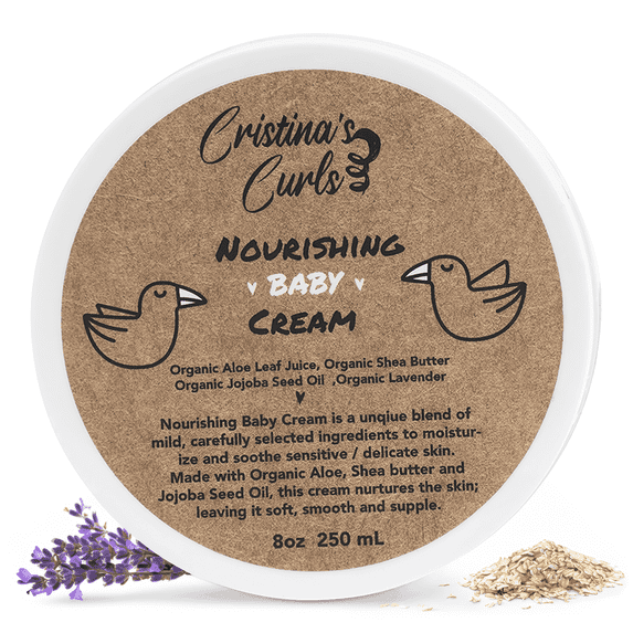 Cristina's Curls Nourishing Baby Cream for Newborns and Kids - Baby Face Cream & Body Cream with Oatmeal, Jojoba Oil, Glycerin & Lavender, 100% Natural, Safe & Gentle Baby Skin Care - 8Oz, 250ml