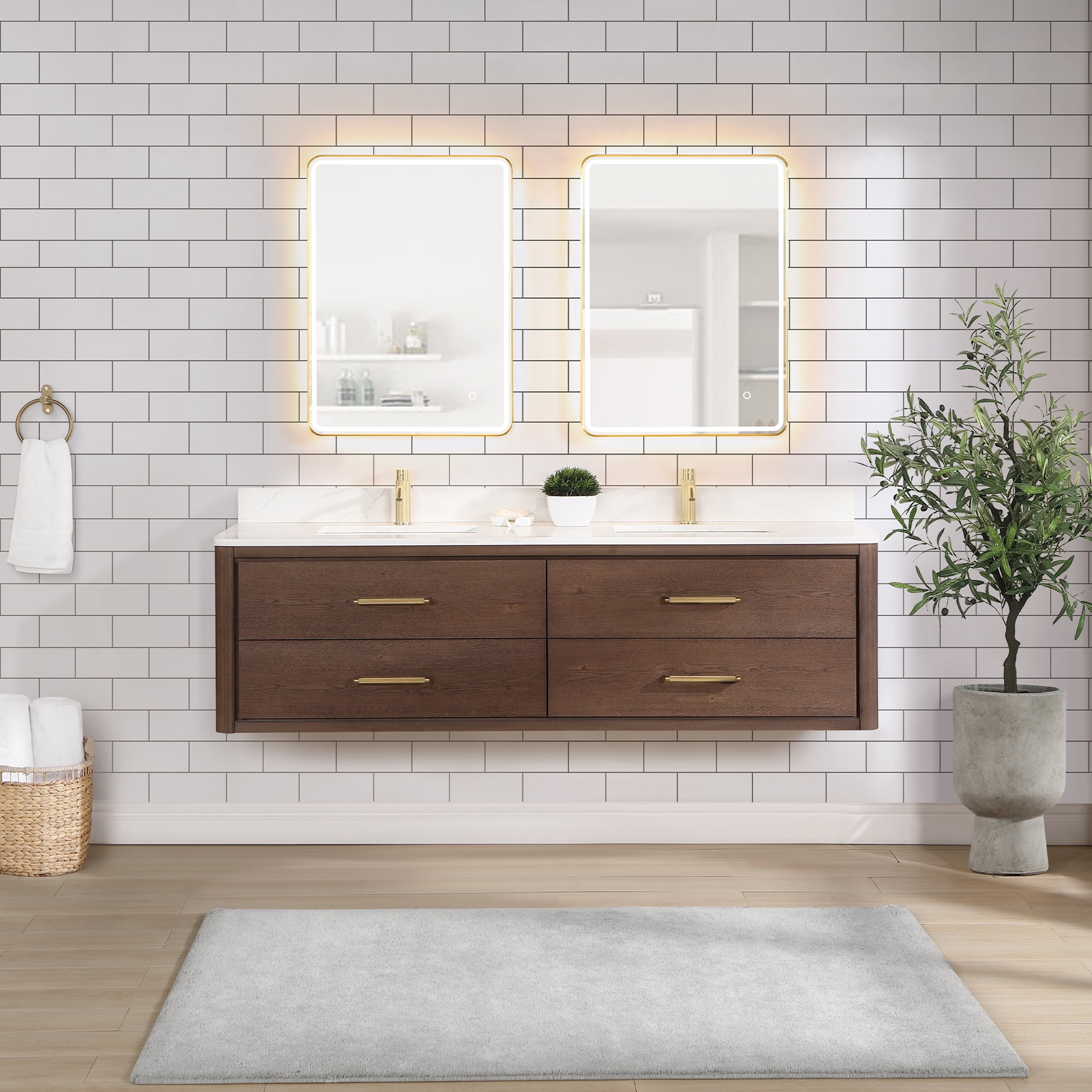 Vinnova Cristo 72" Wood Double Bath Vanity with Mirror in Aged Dark ...
