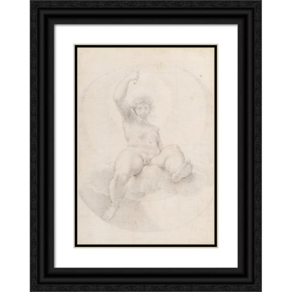 Cristoforo Roncalli 11x14 Black Ornate Wood Framed Double Matted Museum Art Print Titled: Apollo Seated on a Cloud Holding a Torch Aloft
