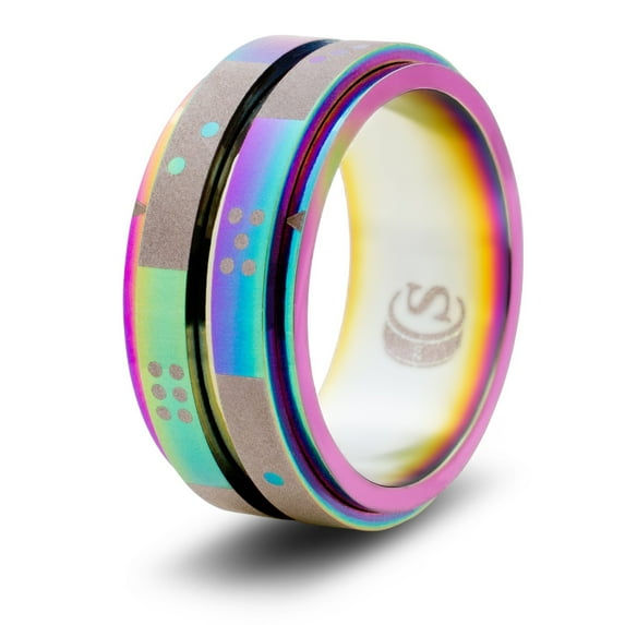CritSuccess 2d6pips Dice Ring with Double 6 sided Die Spinner with Pips (Size 10.5 - Stainless Steel - Rainbow)