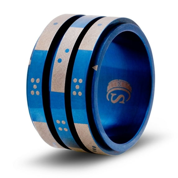 CritSuccess 3d6pips Dice Ring with Triple 6 sided Die Spinner with Pips (Size 5.5 - Stainless Steel - Blue)