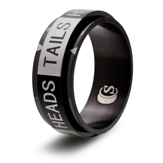 CritSuccess Heads or Tails Dice Ring with a Coin Flip Die Spinner (Size 11.5 - Stainless Steel - Black)