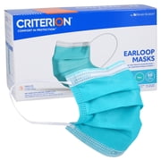 Criterion ASTM Level 1 Disposable Face Mask, Adult Size, Teal, 3-Ply, Fluid Resistant, Latex-Free, Flat Earloops, Adjustable Nose Piece, 50/Box