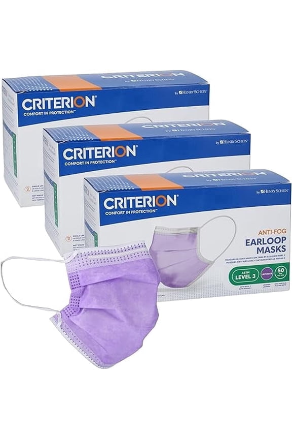 ASTM Level 3 Disposable Face Mask – Anti-Fog, Lavender, 3-Ply, Fluid Resistant, Latex-Free, Flat Earloops, Adult, 50/Box - 3 Boxes (150 Total Masks)
